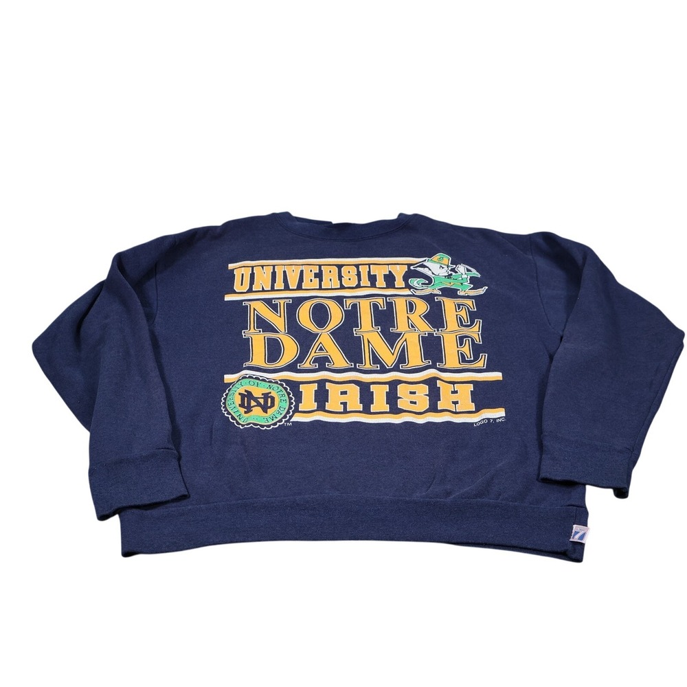 Logo 7 Sweatshirt Mens L‎ Blue University Notre Dame Irish Pullover Crewneck